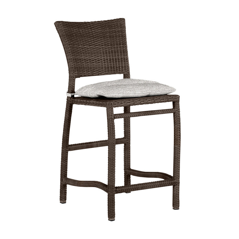 Tabouret de comptoir d'extérieur en résine tressée 24 po Skye, Noyer noir, Pas de soudure, Tweed caramel