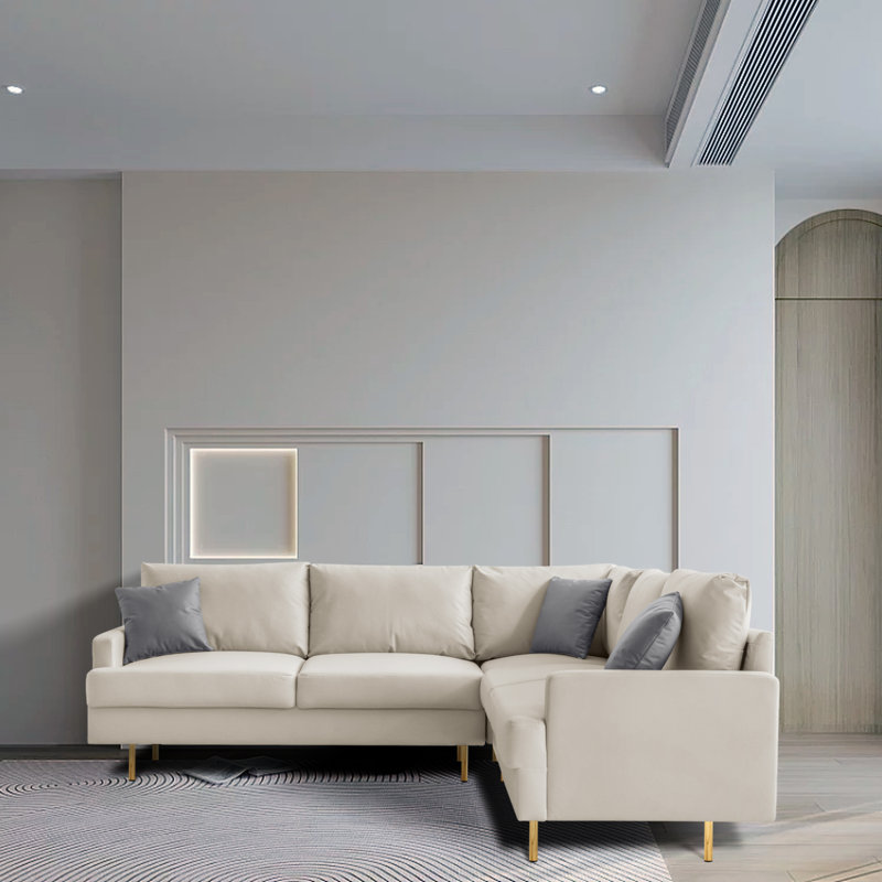 Canapé d'angle modulaire en cuir Naazish, Similicuir beige
