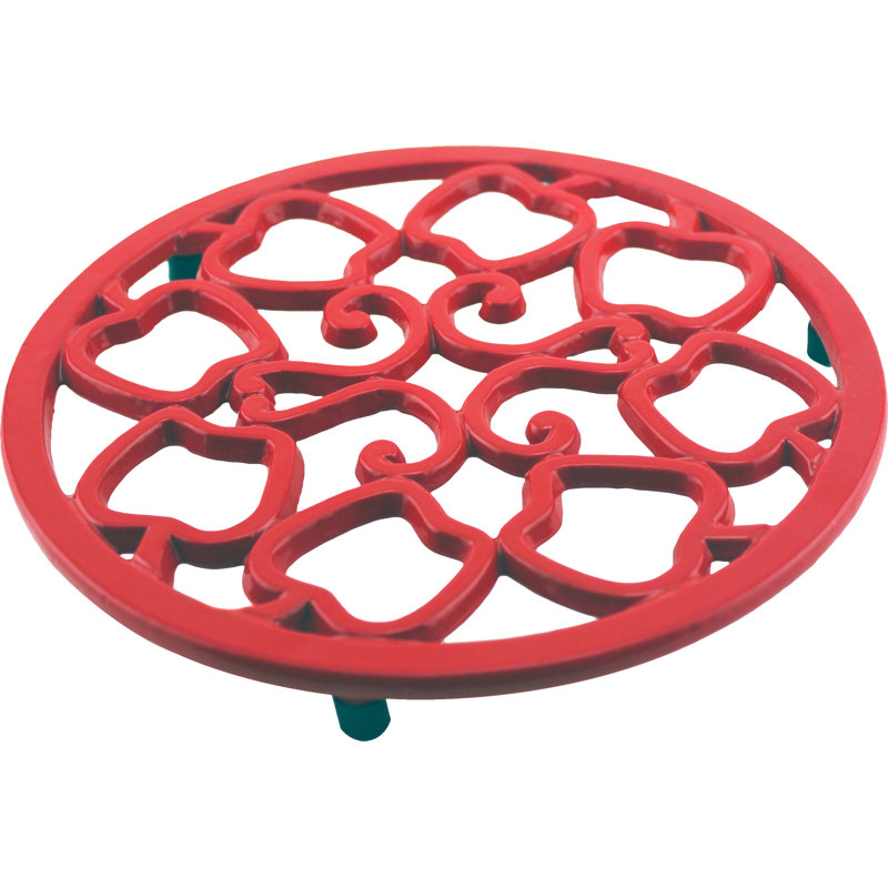 Red Cast Iron Apple Design Round Trivet