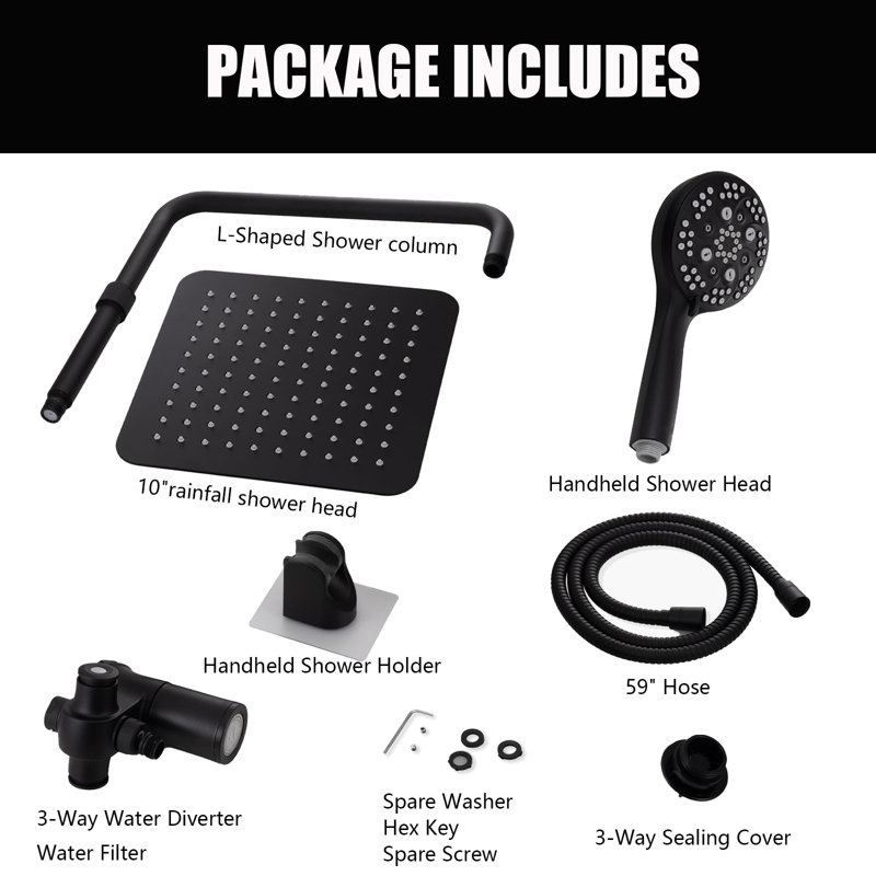Dual Shower Heads Combo, 10 Inch Filtered Shower Head With Handheld, 7 Settings Handheld Spray, Height Adjustable, 2.5 GPM