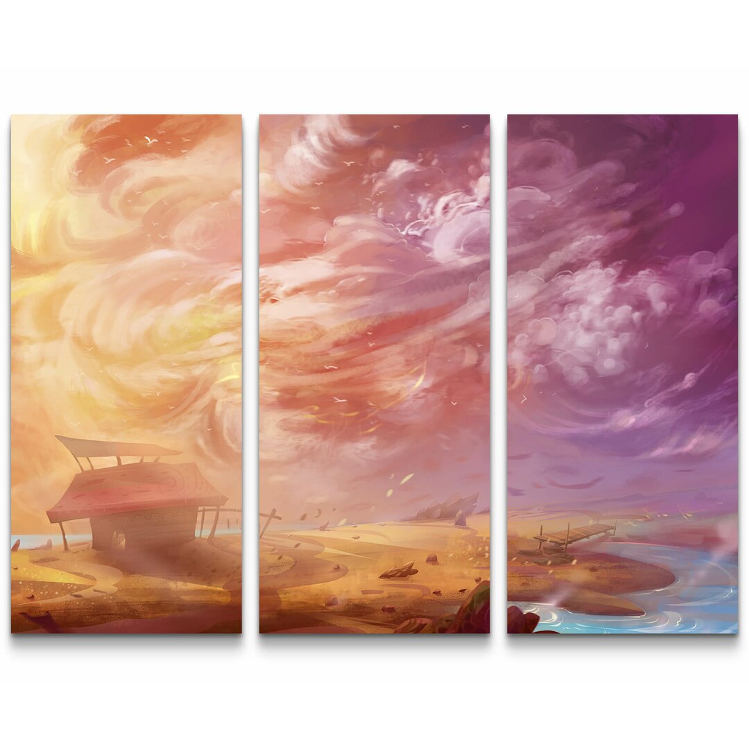 3-tlg. Leinwandbilder-Set Illustration – Sturm am Strand