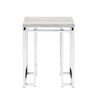 Contemporary Square End Table Featuring Natural Oak Finish And Metal Frame, Fit For Living Room, 19x19x24 Dimensions Modern With Wooden Top Sled Base 19"w X 19"d 24"h, Simple Assembly Required