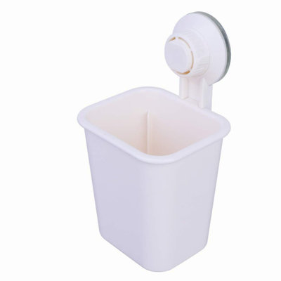 Wall-Mounted Bathroom Suction Cup Toothbrush & Razor Holder - Shower Storage Organizer for Electric Toothbrush, Toothpaste & Small Items (White)