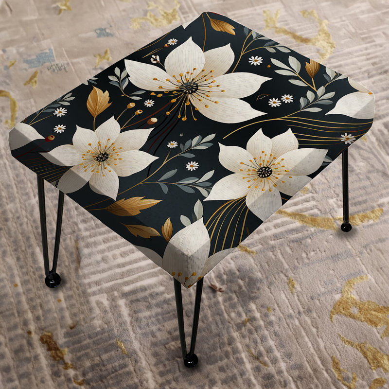 Schulthess - Enchanting Mystic Beige And Black Blossom Aura - Floral Rectangle Ottoman