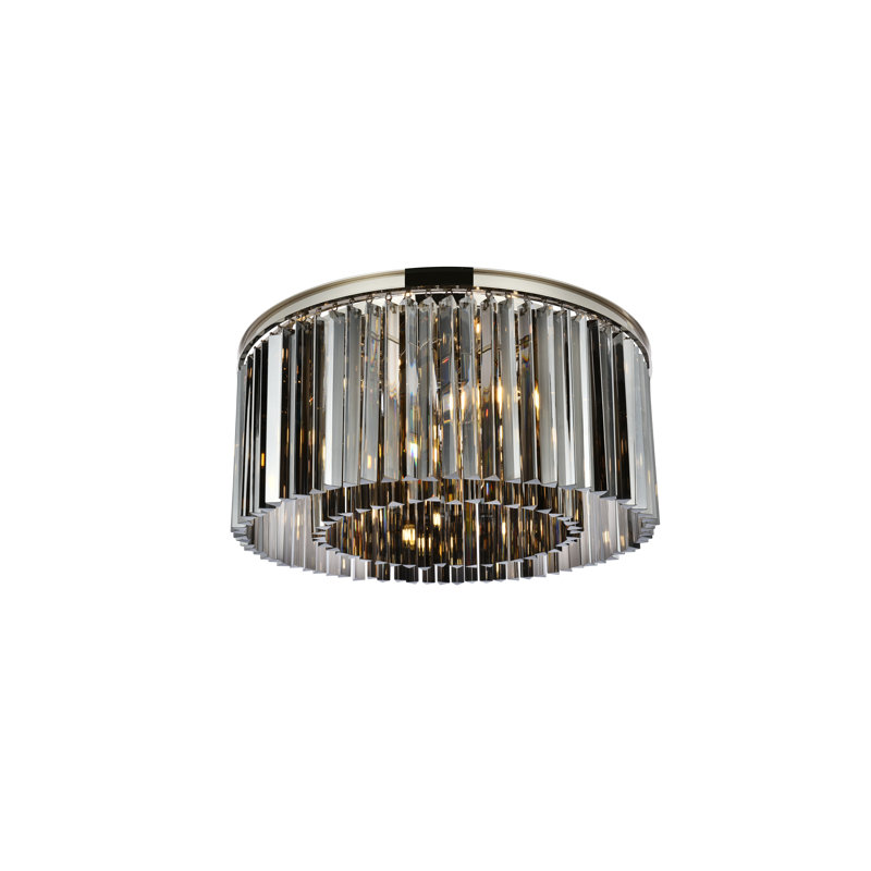 Plafonnier encastré 8 lumières Yazmin, Abat-jour argenté (gris), Nickel poli, H 13,5 po x l 31,5 po x P 31,5 po