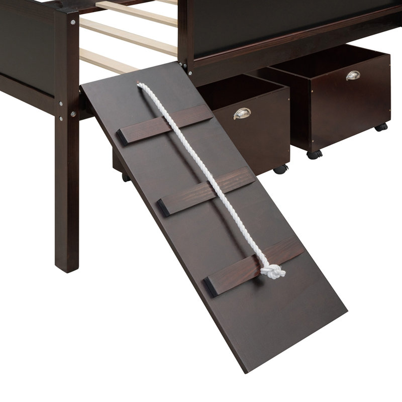 Lit mezzanine simple en bois avec deux boîtes de rangement, Espresso