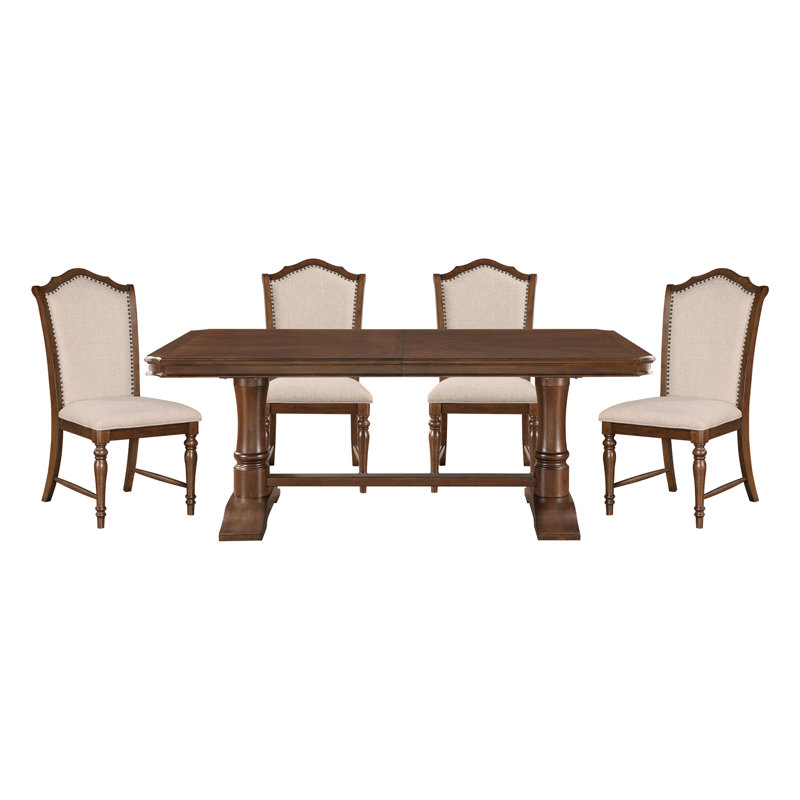Ensemble de salle à manger 5 pièces avec rallonge et 4 chaises d'appoint avec garniture cloutée