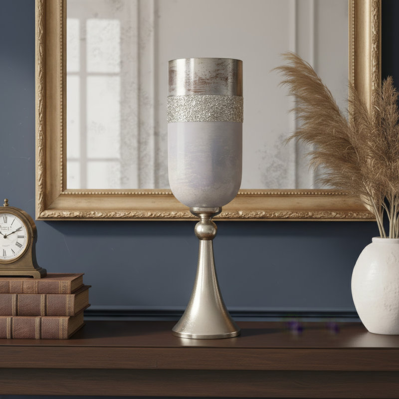 Vase décoratif Fizi, base évasée traditionnelle, verre cylindrique gris 22 po
