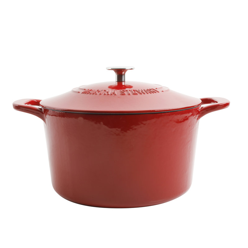 Martha Stewart Gatwick Faitout rond en fonte avec couvercle, Rouge