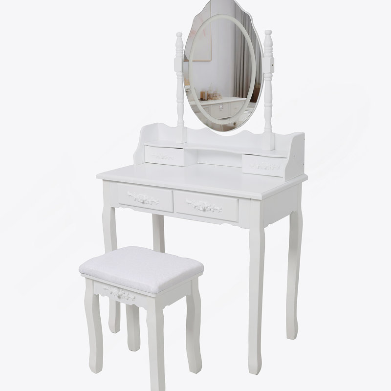 Ensemble de coiffeuse avec miroir lumineux à DEL et tabouret rembourré pour la chambre à coucher, Blanc