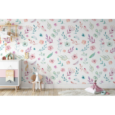 Papier peint amovible doux avec des fleurs de maïs et de coquelicot