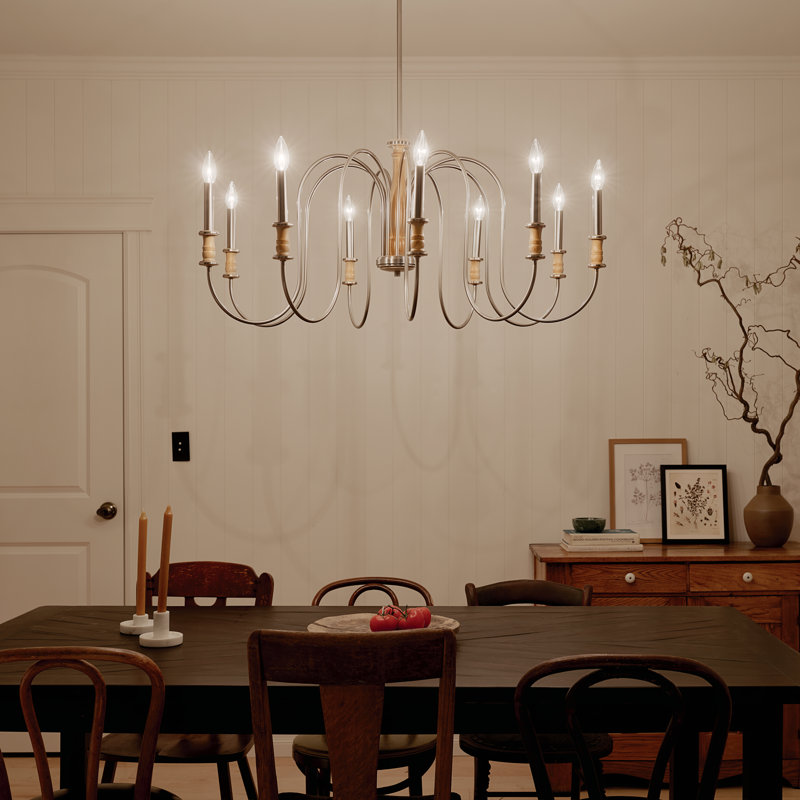 Lustre noir 9 lumières Karthe, Nickel brossé