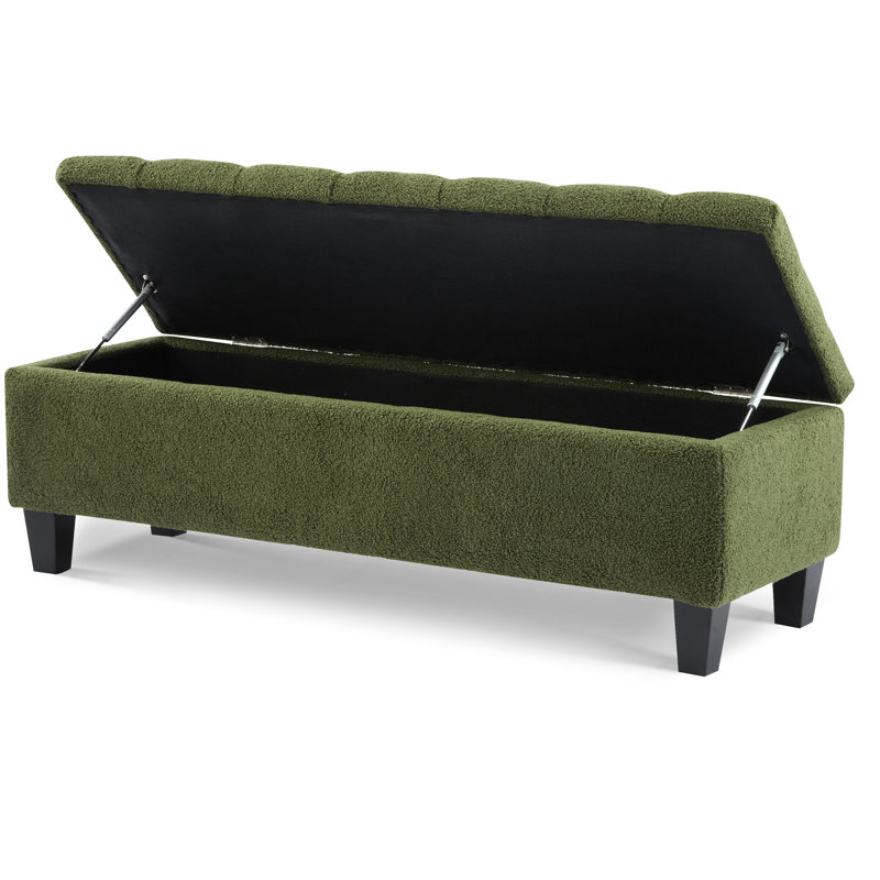 Banc de rangement en boucle, pieds en bois d'hévéa, capacité de 300 lb, fermeture automatique du couvercle, capitonnage à boutons et coutures en losange, convient à la maison, L 51,74 po x l 17,32 po H 18 po avec rangement, surface bouclée,