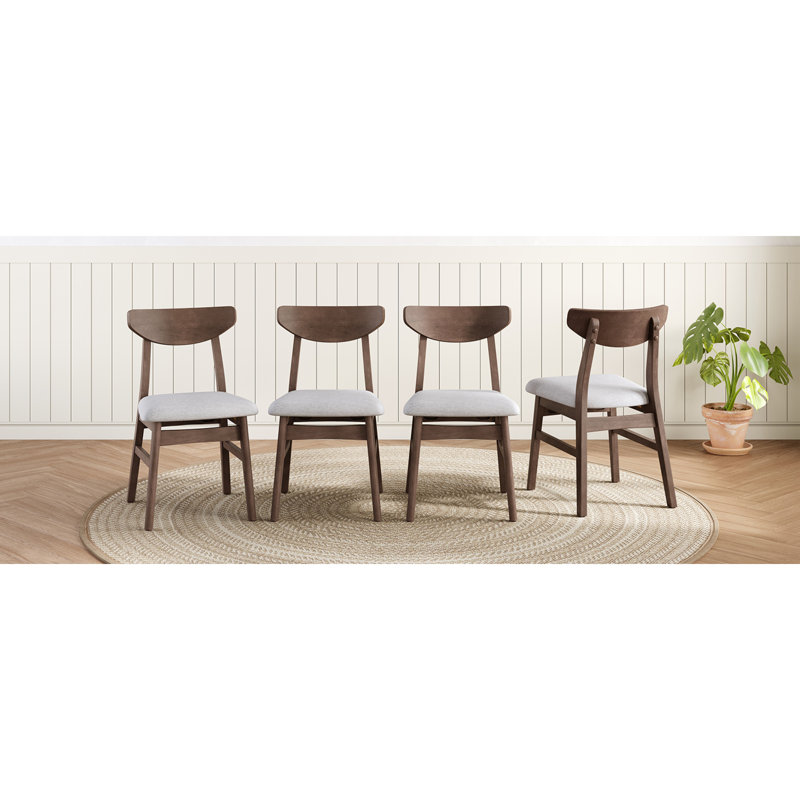 Ensemble de 4 chaises de salle à manger modernes, en bois d'hévéa, pour cuisine scandinave compacte, Brown Wood 1