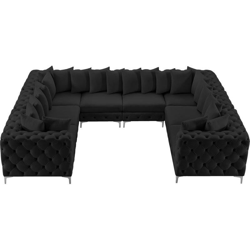 Tremblay 138" Wide Velvet Symmetrical Corner Sectional, Black Velvet