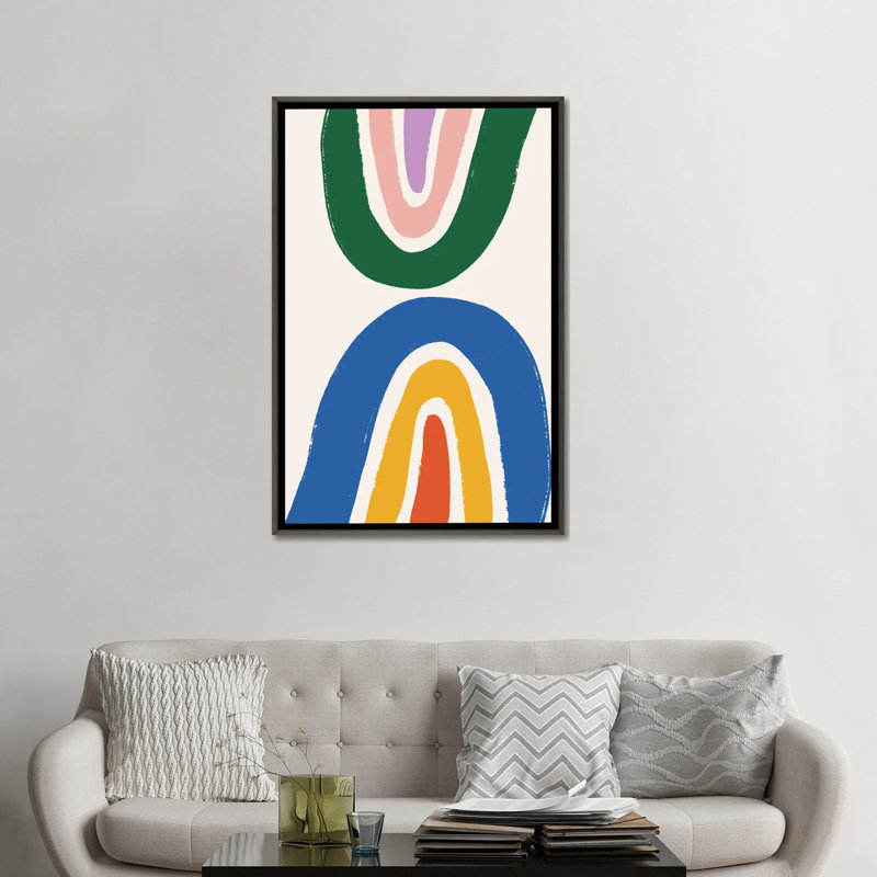 Double arc-en-ciel-impression d’art, Toile avec cadre gris, Pas de tapis, H 48 po x l 32 po x P 1,5 po