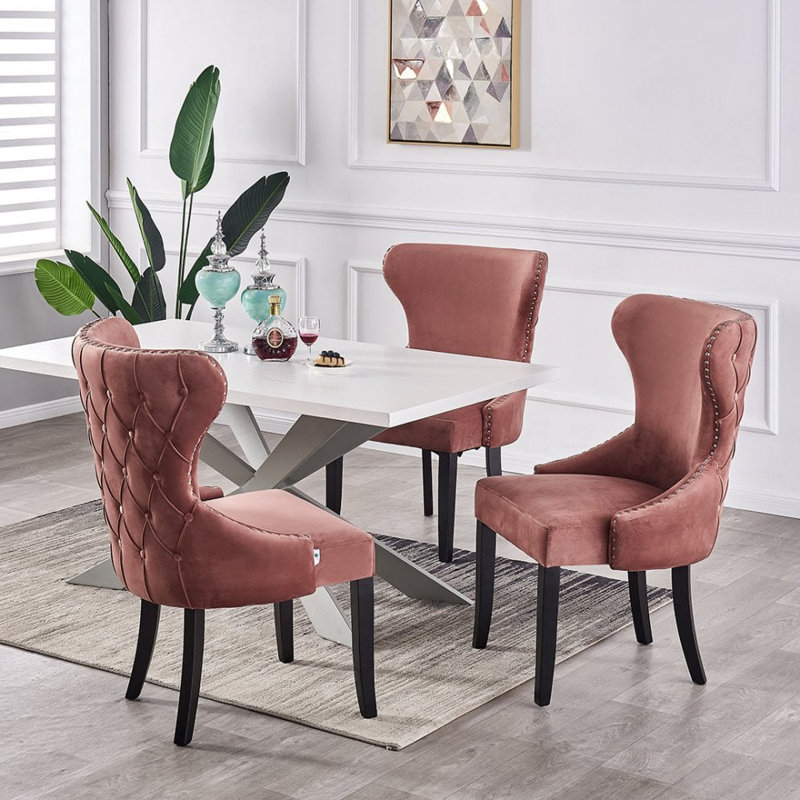 Bootle 4 Person Dining set - a Rectangular Wooden Dining Table with Metal Legs and a Set of 4 Quilted Velvet Dining Chairs for Dining Room - Modern Dining Table Set