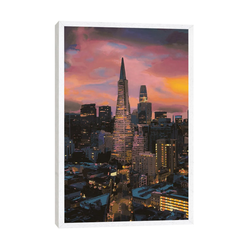 Transamerica Pyramid 1 Piece Wall Art on Canvas, 152.5 cm H x 101.5 cm W, White Floater Framed