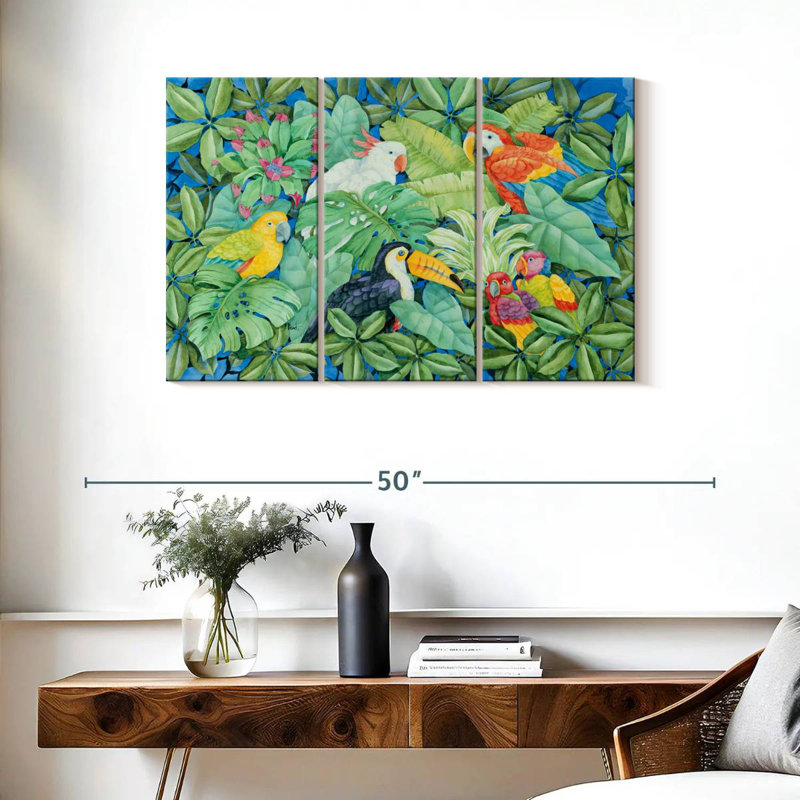 Brampt oiseaux tropicaux variés, H 24 po x l 38 po