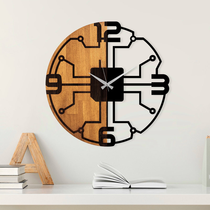 Elegant Wooden Wall Clock, 22.0 in Diameter, Walnut & Black | 100% Real Wood with Metal Accents, 1.2 in Thickness | Silent Mechanism, Perfect for Living Room, Office Decor | Unique Color Variations Add Charm