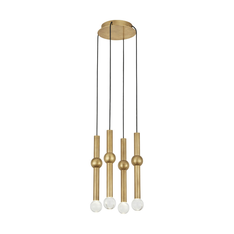 Guyed 4 - Light LED Pendant, Natural Brass