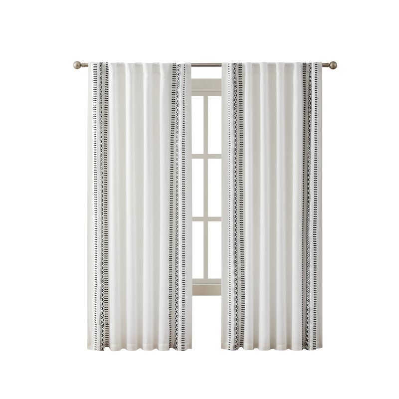 Rogue Embroidered Rod Pocket Blackout Curtain Panel, Black/White, 52" W x 84" L