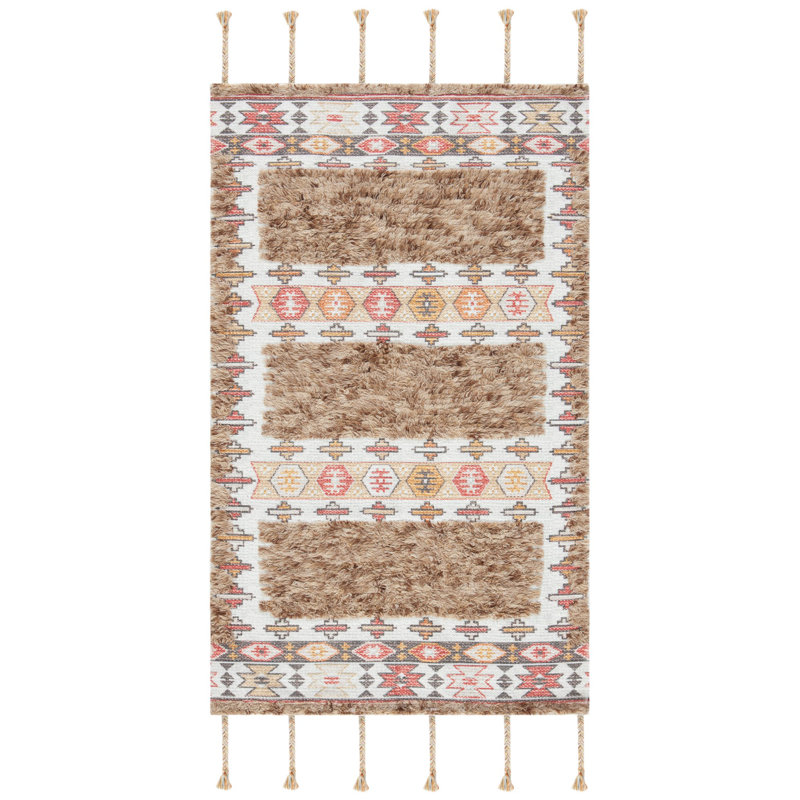 Tapis taupe / ivoire en laine touffeté à la main Dey, Rectangle 4 pi x 6 pi