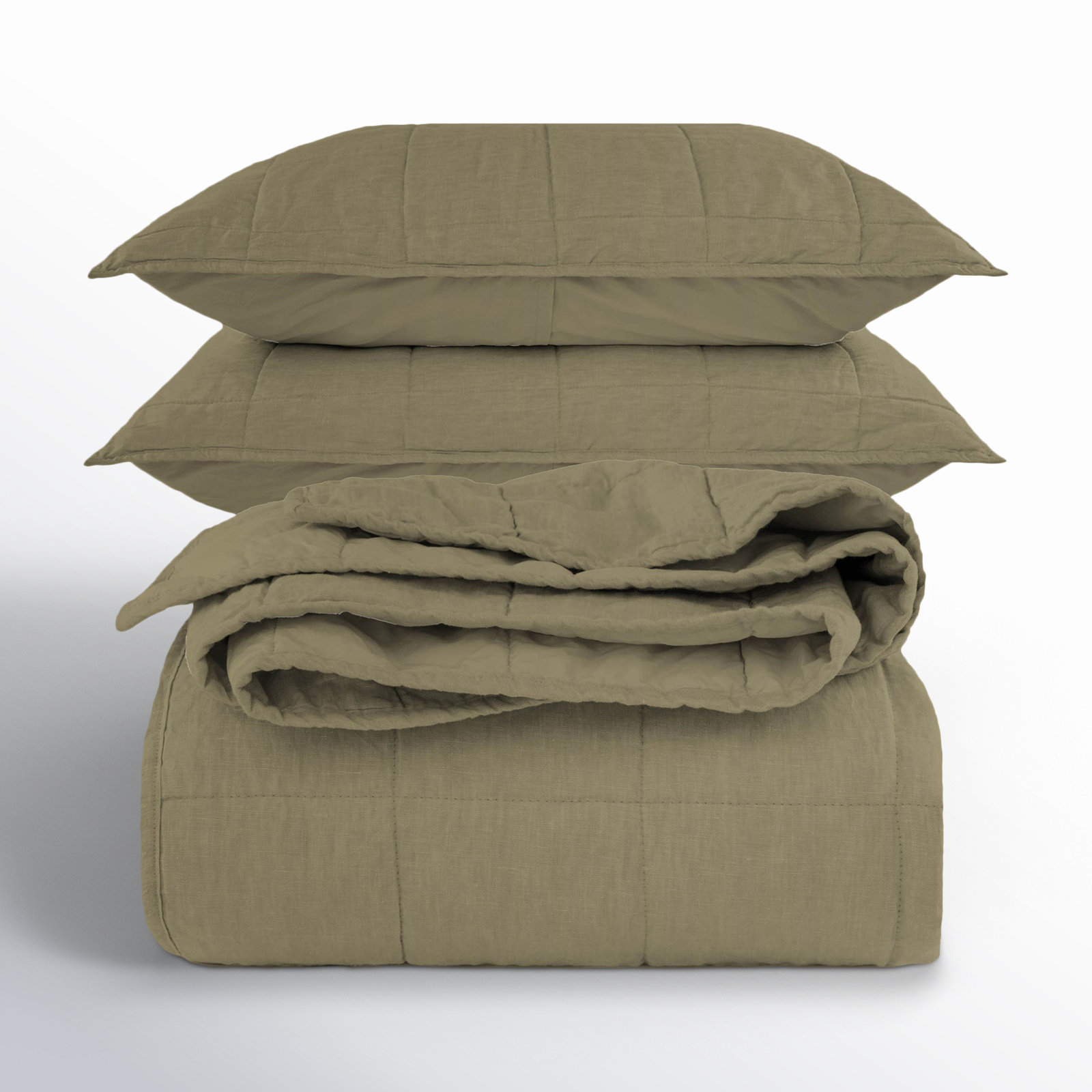 French Linen Quilt Set, Twin Quilt + 1 Standard Pillow Sham, Moss