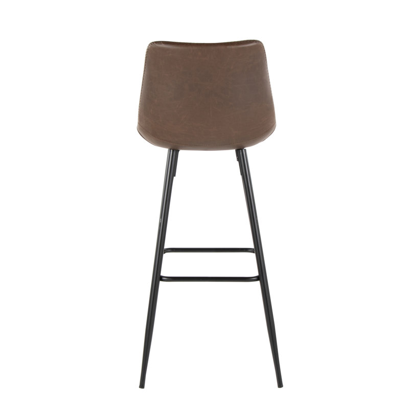 Durango 30" Industrial/Urban Fixed-Height Barstool In Black Metal And Espresso Faux Leather With Espresso Stitching And Square Black Metal Footrest By Lumisource - Set Of 2