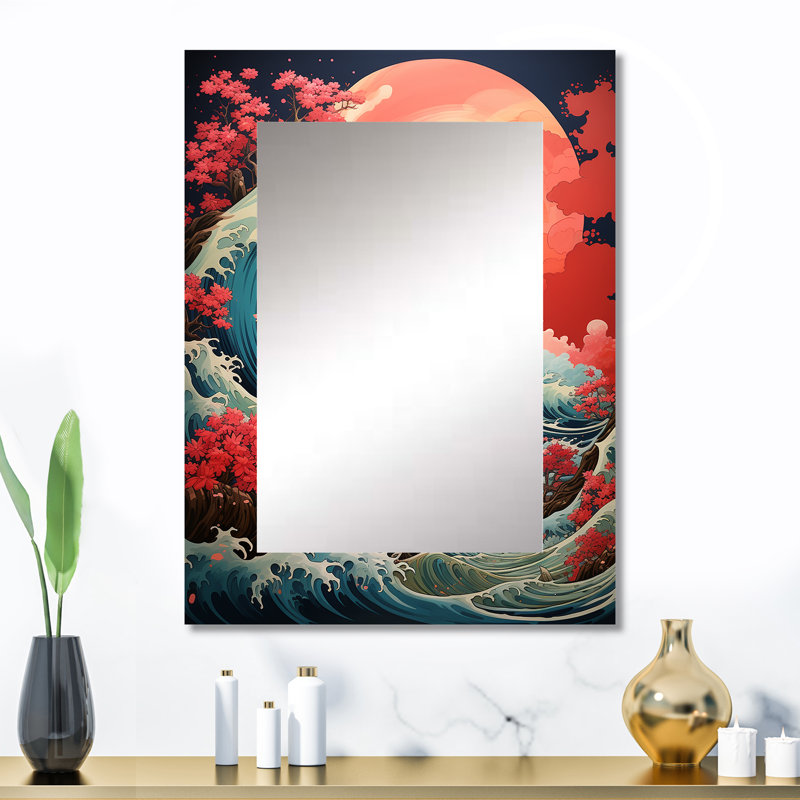 Dramatic Ocean Waves IV - miroir mural côtier, miroir décoratif corail, impression d'art en métal, 32 po x 24 po