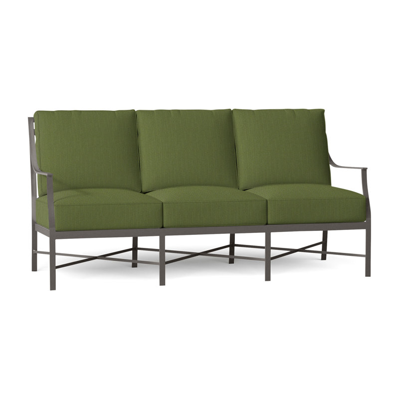 Monaco 74.5" Wide Outdoor Patio Sofa with Cushions, Welt, Slate Gray, Linen Forest