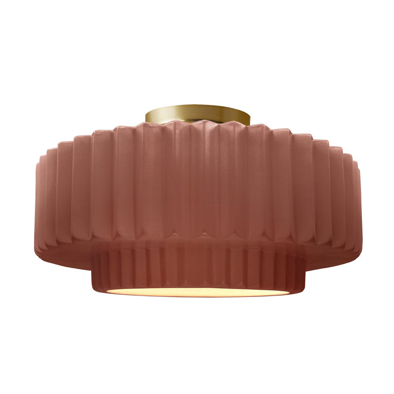 Plafonnier semi-encastré en céramique Radiance, H 8 po x l 16,5 po x P 16,5 po, Argile Canyon, Laiton brossé