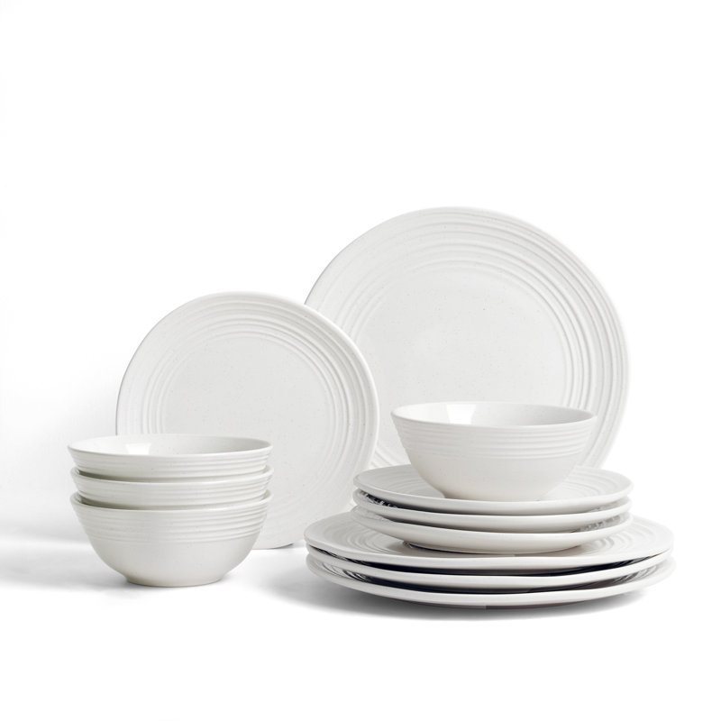 12 Piece Stoneware Dinnerware Set - Service for 4, White