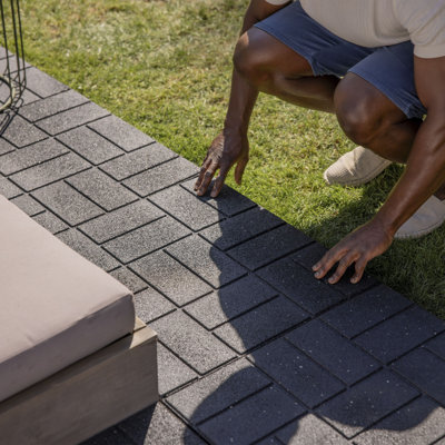 Tierra Verde 16" x 16" Brick Rubber Paver, Outdoor Floor Tiles, Black, 4 Pack