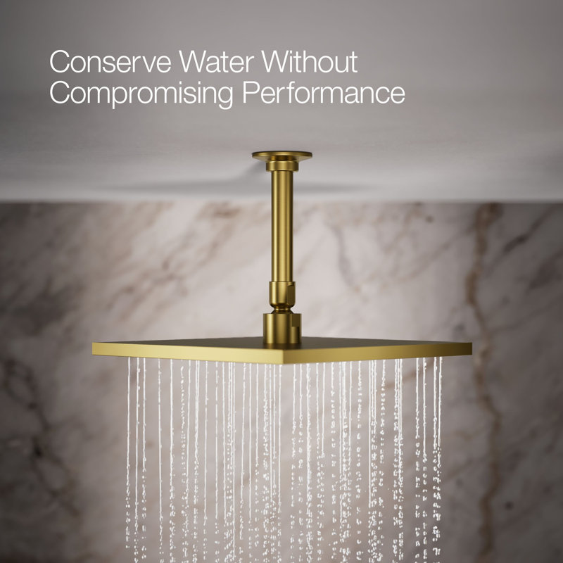 Contemporary Multi Function Rain Shower Head, Square, 1.75 GPM, Vibrant Brushed Moderne Brass