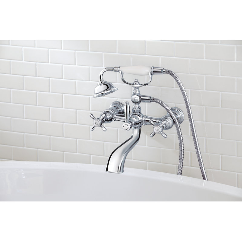 Weymouth Double Handle Wall Mounted Tub Spout Trim with Diverter and Handshower, Oil Rubbed Bronze