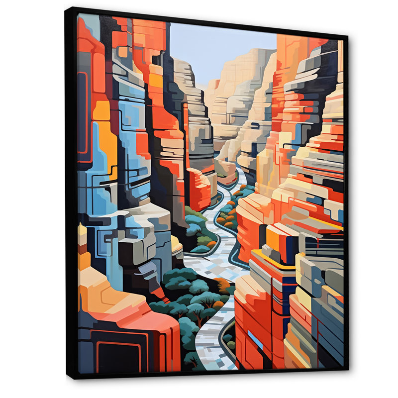 Canyon de Stijl, paysage inspiré sur toile, Cadre flottant noir, 44" H x 34" W