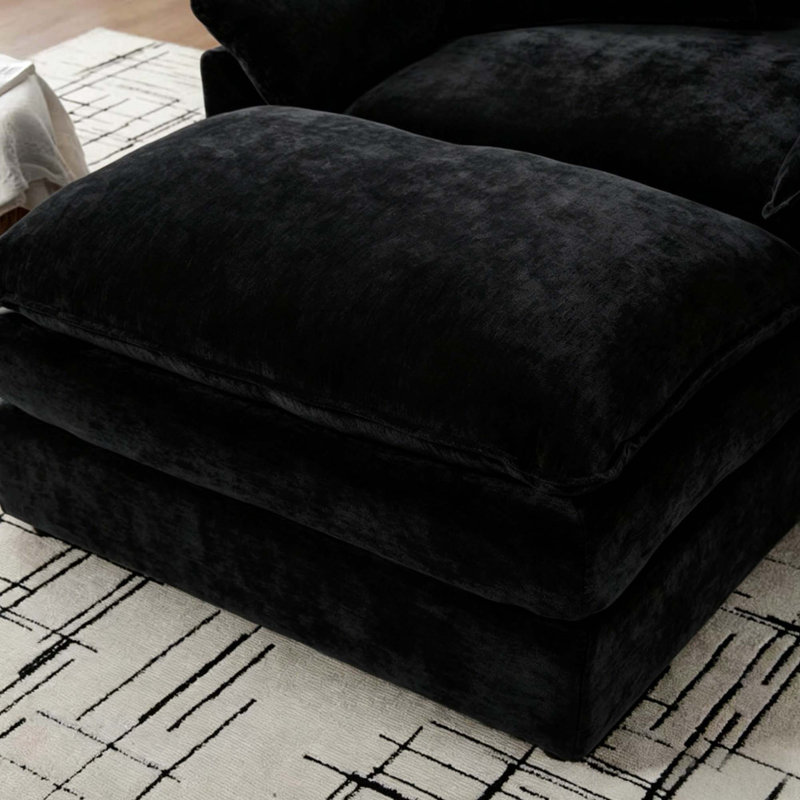 Fauteuil d'appoint moderne avec repose-pieds en chenille moderne, Black Chenille