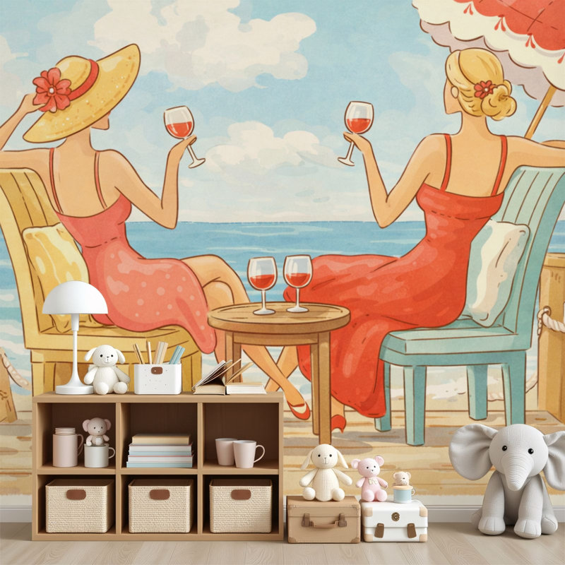 Papier peint auto-adhésif Friends Jetty Beach Girls, L 96 po x l 69 po