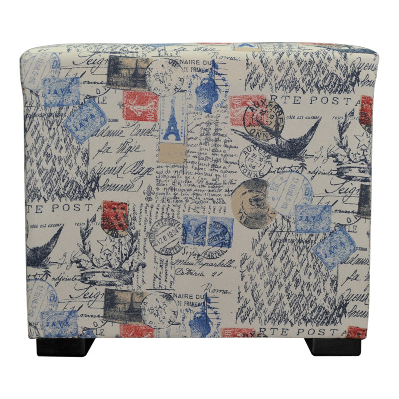 Vintage Print Tufted Upholstered Square Footstool