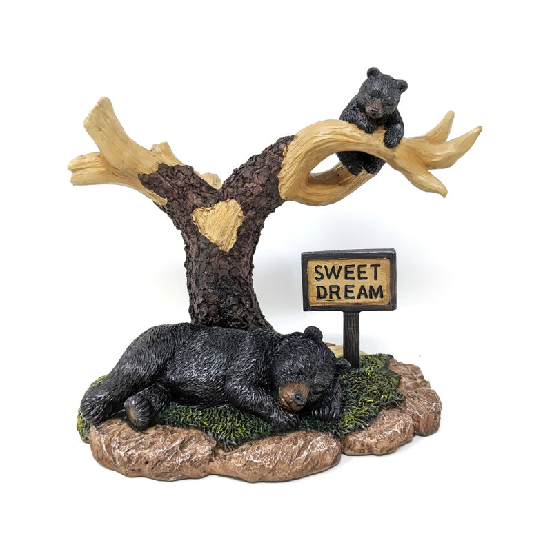 Resin Rustic Woodland Sleeping Bear on Branch Figurine Wildlife-Inspired Cabin or Lodge Décor
