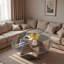 Table basse ronde avec plateau en verre et tablettes de rangement