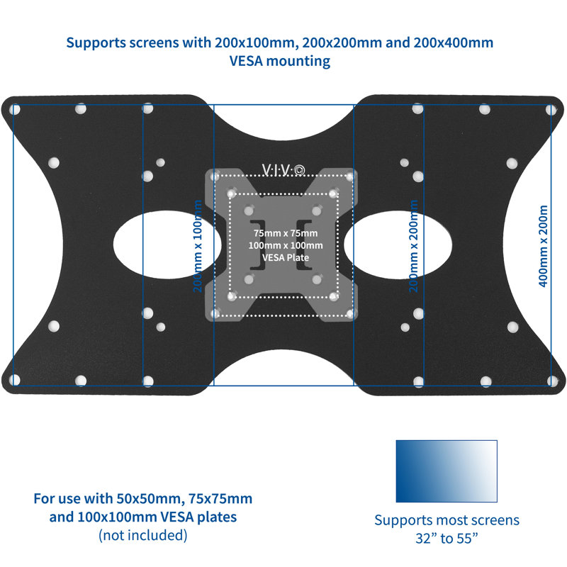 VESA Monitor Adapter 50x50mm to 400x200mm