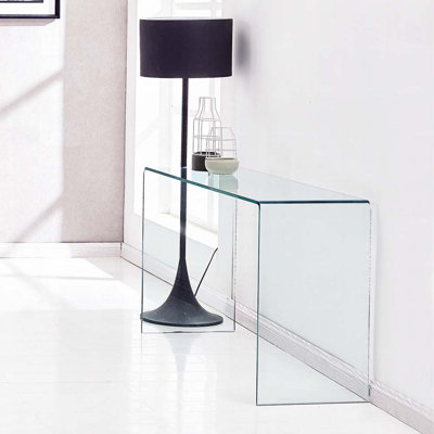 Console en verre, console en verre trempé transparent avec bords arrondis