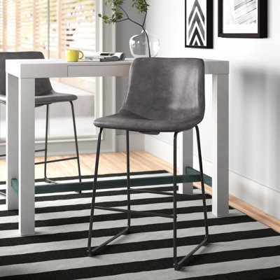 Halterman Tufted Faux Leather  Upholstered Counter & Bar Stool with Metal Sled Base