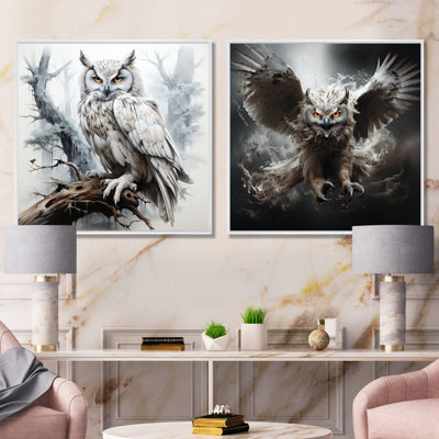 «Black and White Owl Portrait I», ensemble de 2 reproductions d'art sur toile
