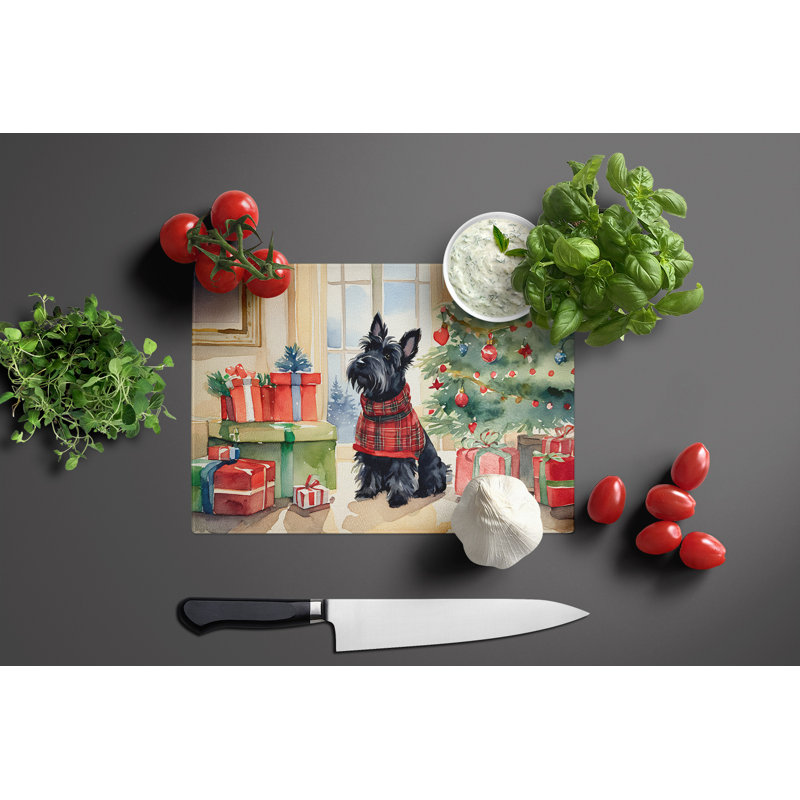 Grande planche à découper en verre Scottish Terrier Cozy Christmas