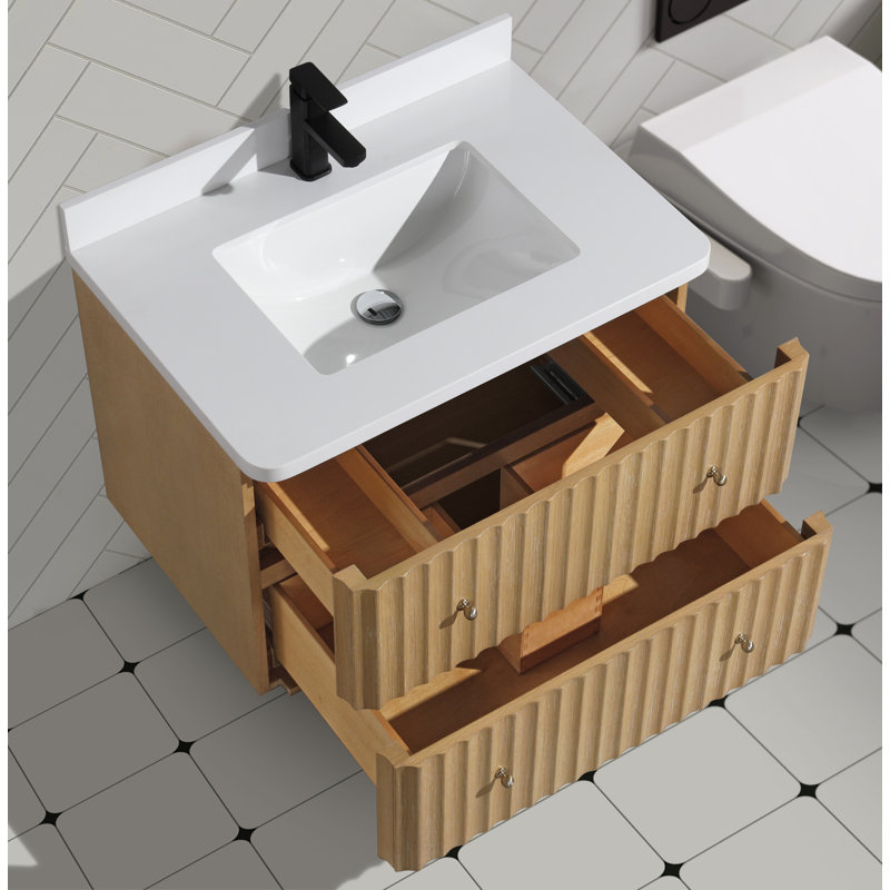 La Jolla 30" Single Floating Bathroom Vanity With Engineered Quartz Top