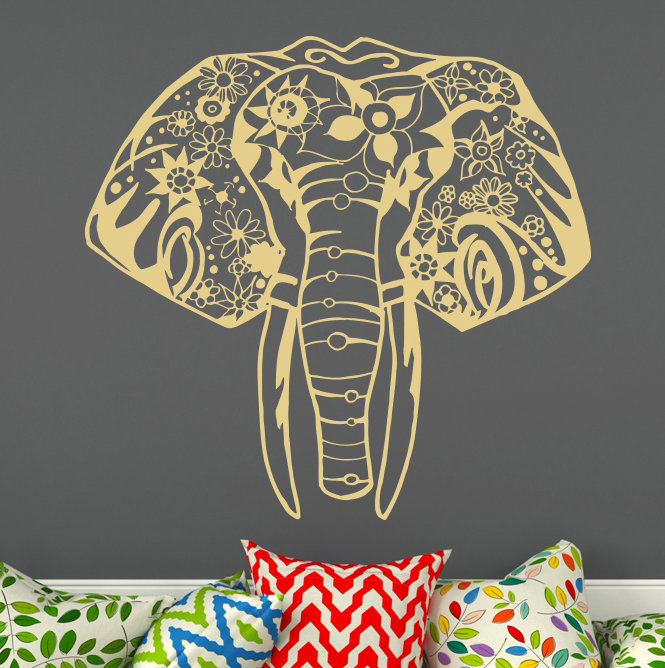 Décalcomanie murale éléphant yoga Litton, Crème