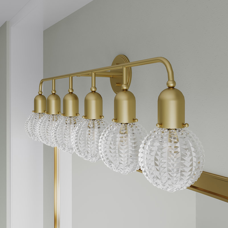 Juno 6 - Light Dimmable Steel Bathroom Vanity Light, Brushed Gold, Clear